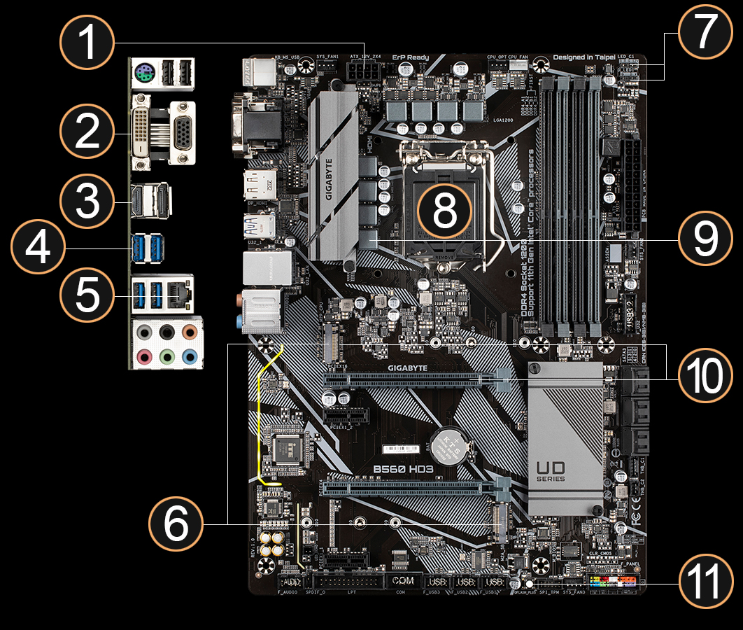 Gigabyte carte mère Intel B560 Express LGA 1200 ATX (B560 HD3)
