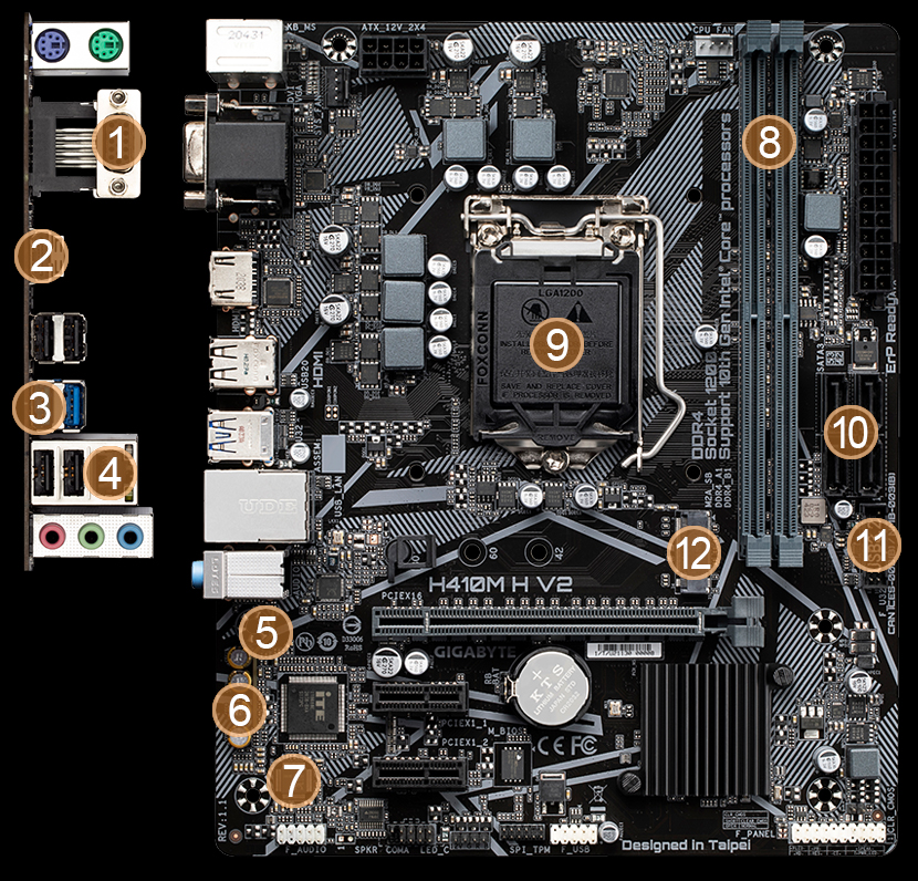 Placa Mãe Gigabyte H410M H, Chipset H410 V2, Intel LGA 1200, mATX