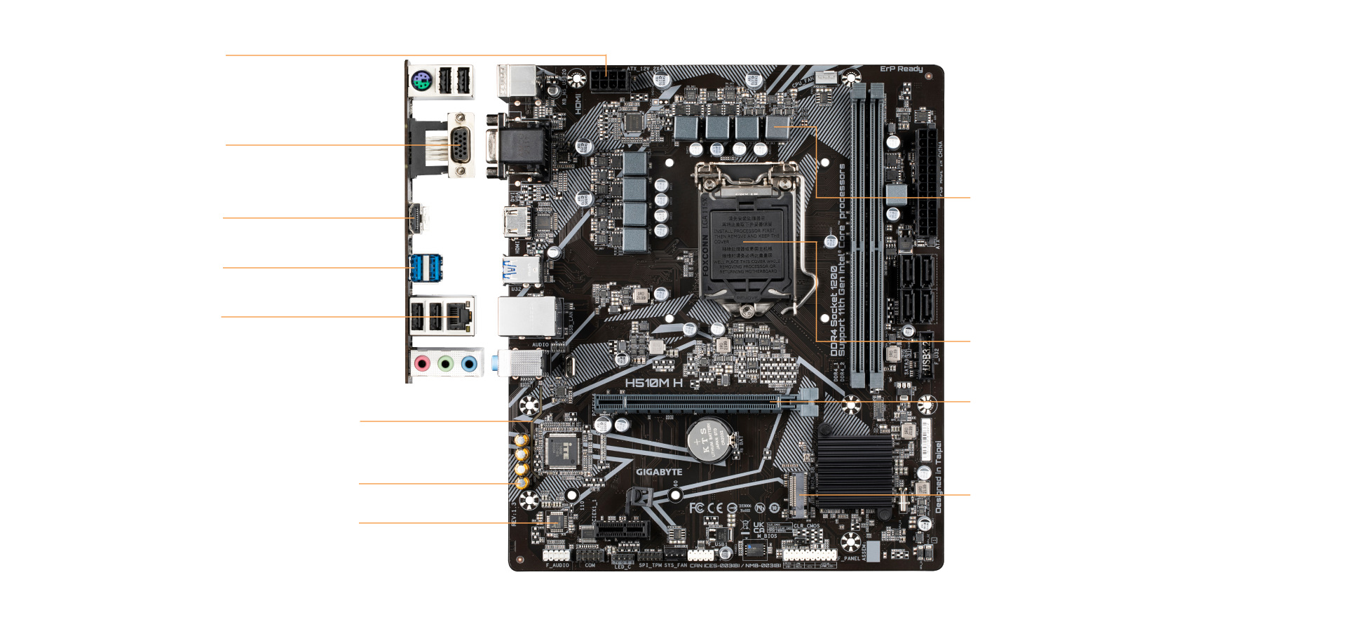 Placa Mãe Gigabyte H510M H, Chipset H510, Intel LGA 1200, mATX, DDR4