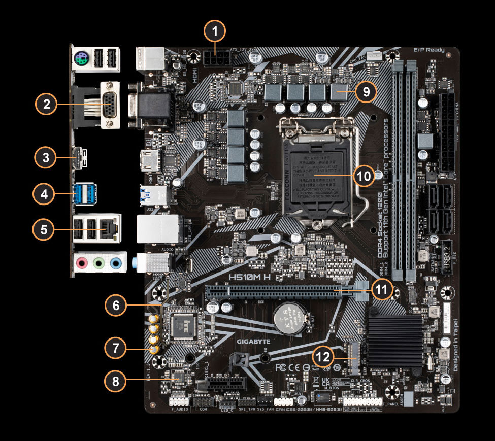 Gigabyte h510m h подключение