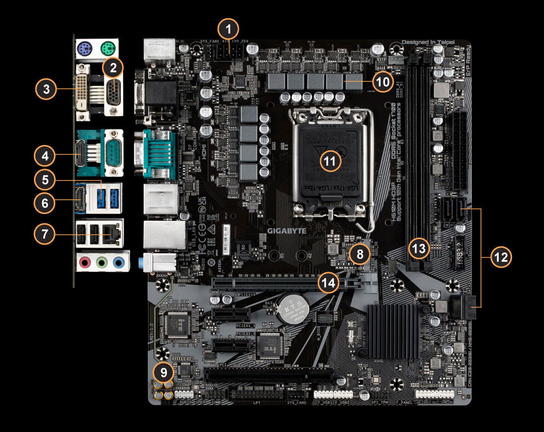 Placa Mãe Gigabyte H610M H DDR4 Chipset H610 Intel LGA 1700 mATX DDR4