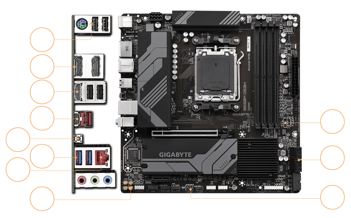 B650M DS3H (rev. 1.0/1.1/1.2) Key Features | Motherboard 