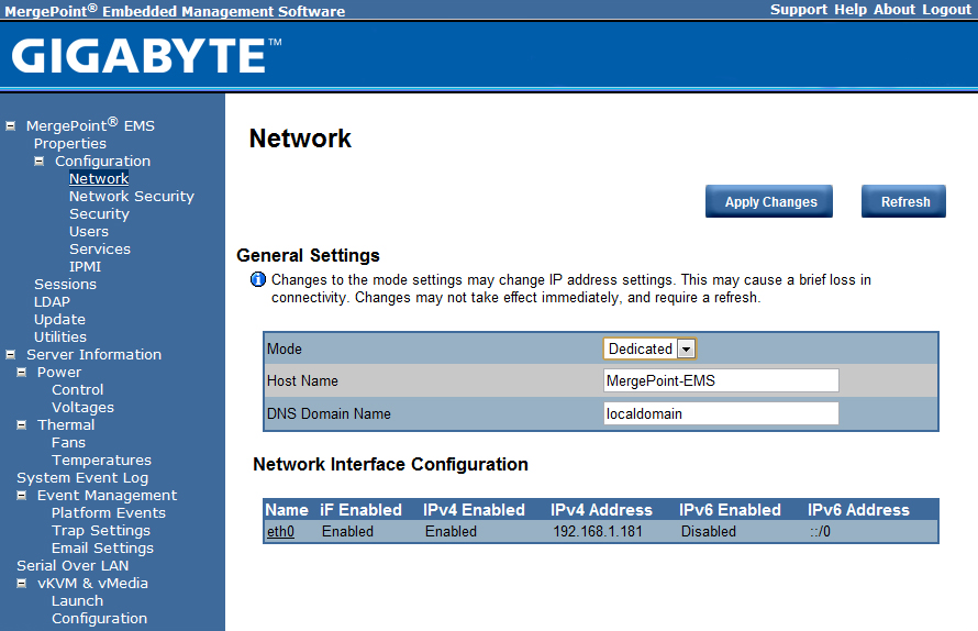 GIGABYTE Avocent IPMI 2.0 Screenshot